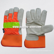 Hi-Viz Warning Color Pig Grain Leather Full Palm Leather Work Gloves for Truck